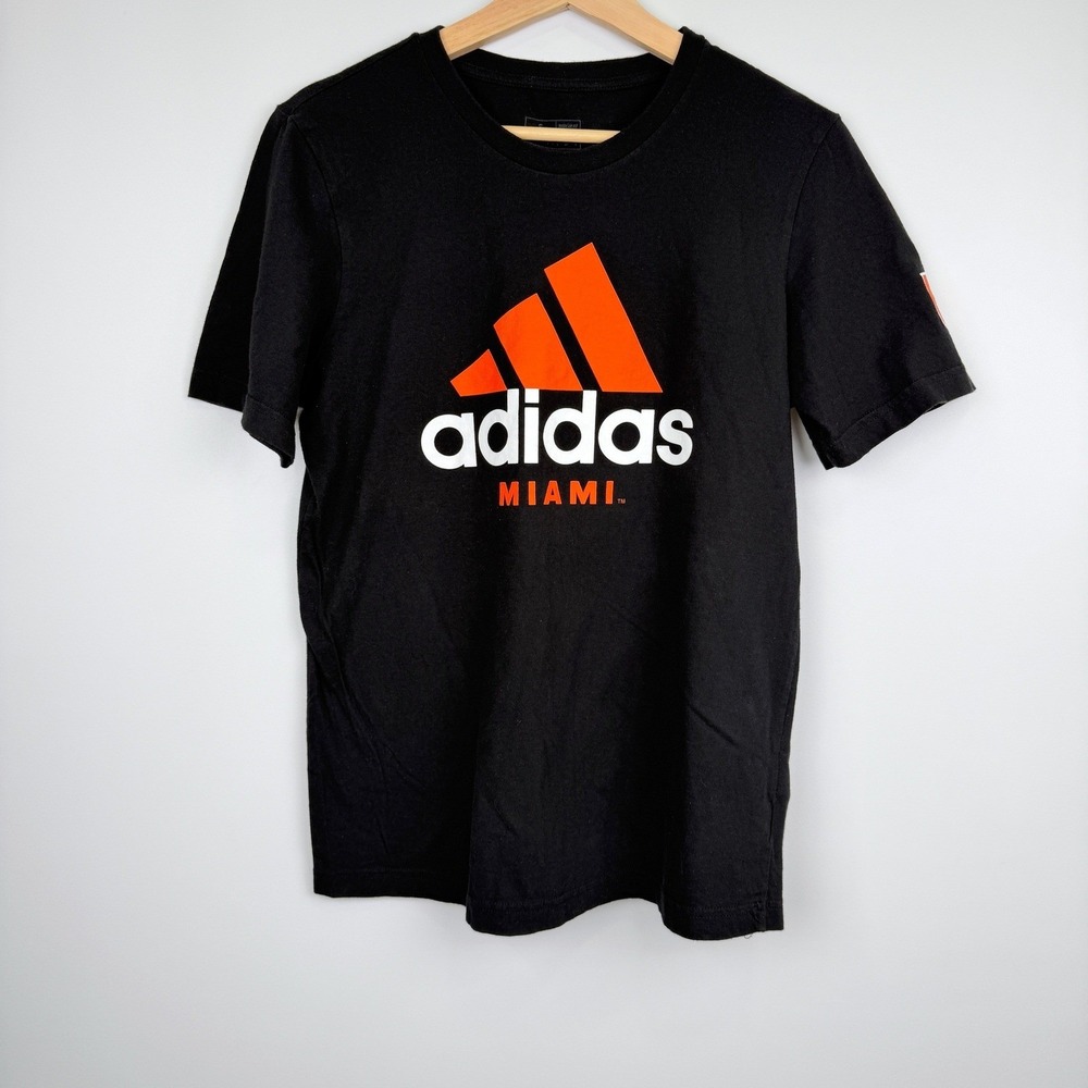 Adidas T-Shirt Mens S Black Miami Hurricanes Graphic Short Sleeve Tee